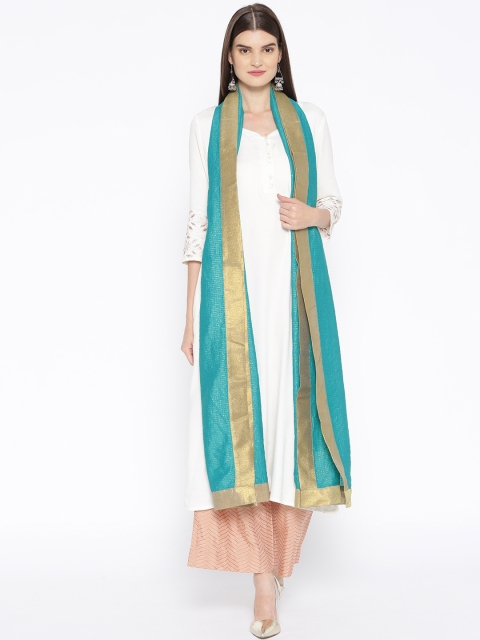 

Shakumbhari Women Blue & Golden Zari Self Checked Dupatta
