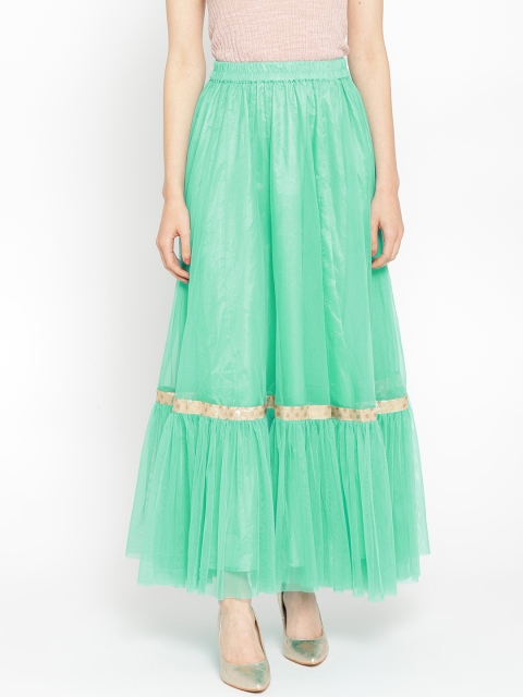 

Shakumbhari Women Green Solid Net A-Line Maxi Skirt