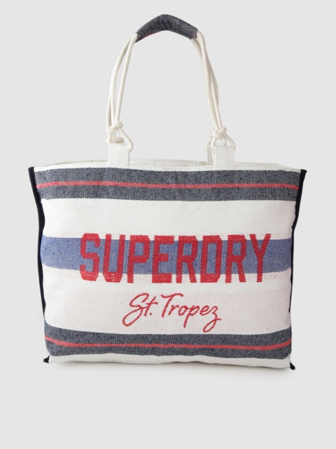 

Superdry Off-White & Navy Blue Striped Tote Bag