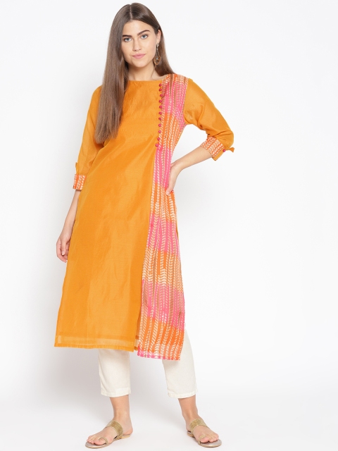 

Shakumbhari Women Orange Printed Straight Kurta