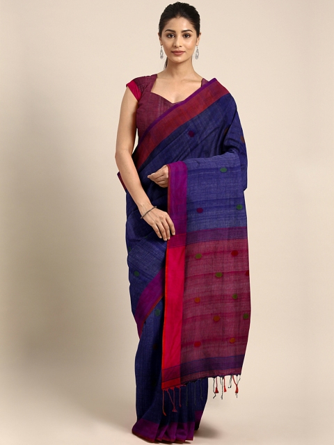 

Mitera Navy Blue & Pink Bengal Soft Handloom Woven Design Saree