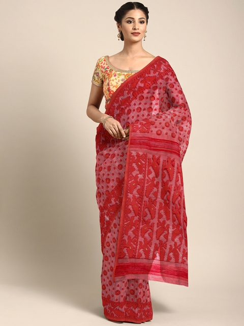 

Mitera Red Handwoven Jamdani Work Saree
