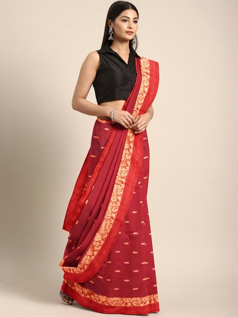 

Mitera Red & Beige Handloom Hand-Woven Design Taant Saree