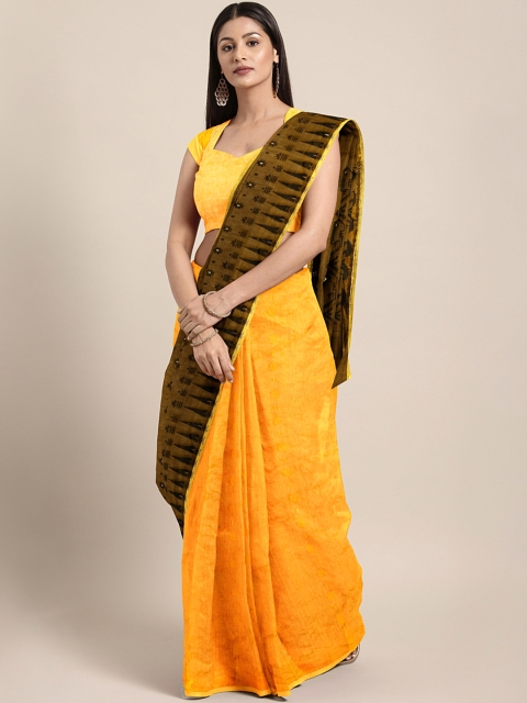 

Mitera Yellow & Black Handwoven Half and Half Jamdani Saree