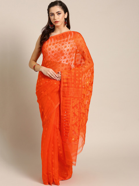 

Mitera Orange Handwoven Jamdani Saree