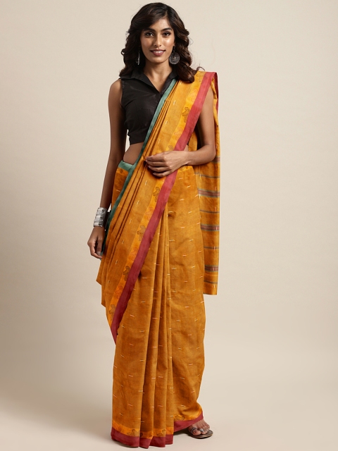 

Mitera Mustard Yellow Bengal Handloom Hand Woven Taant Saree