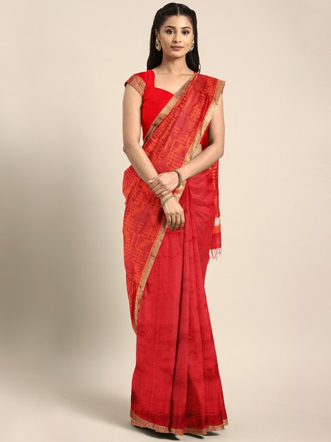 

Mitera Red Woven Design Handloom Jamdani Saree