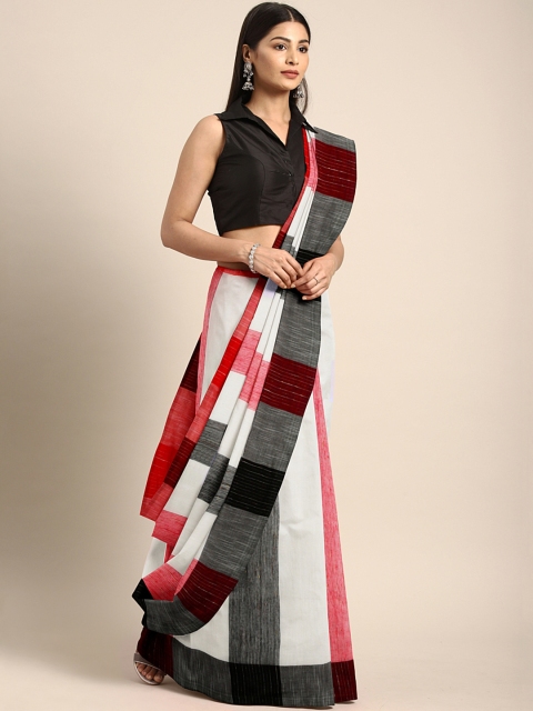 

Mitera White & Red Bengal Soft Handloom Striped Saree