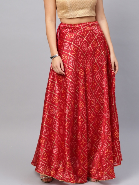 

Inddus Women Red & Golden Printed Flared Maxi Skirt