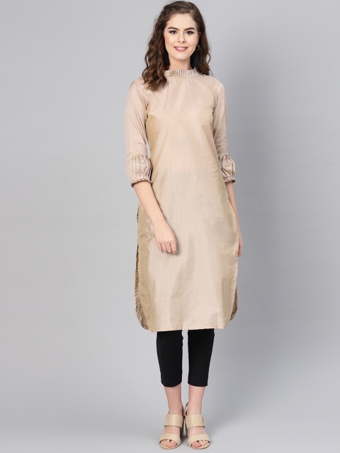 

Inddus Women Beige Solid Straight Kurta