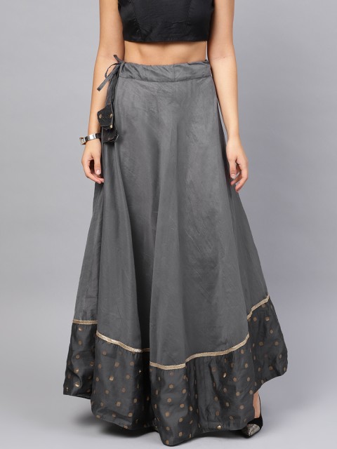 

Inddus Women Grey Solid Flared Maxi Skirt