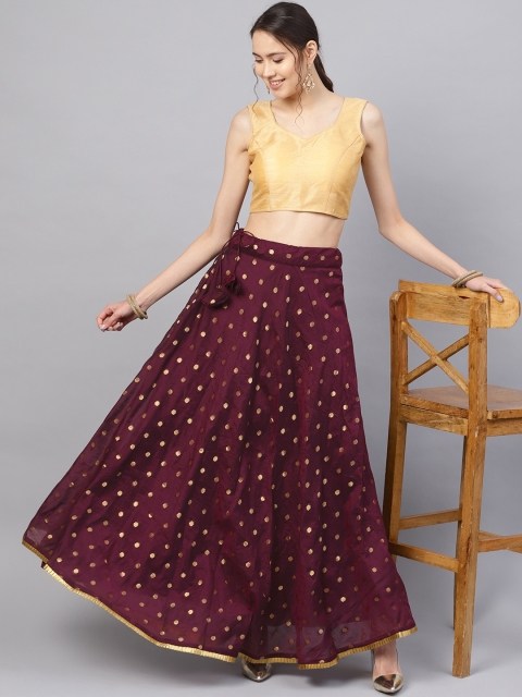 

Inddus Women Purple & Golden Woven Design Flared Maxi Skirt