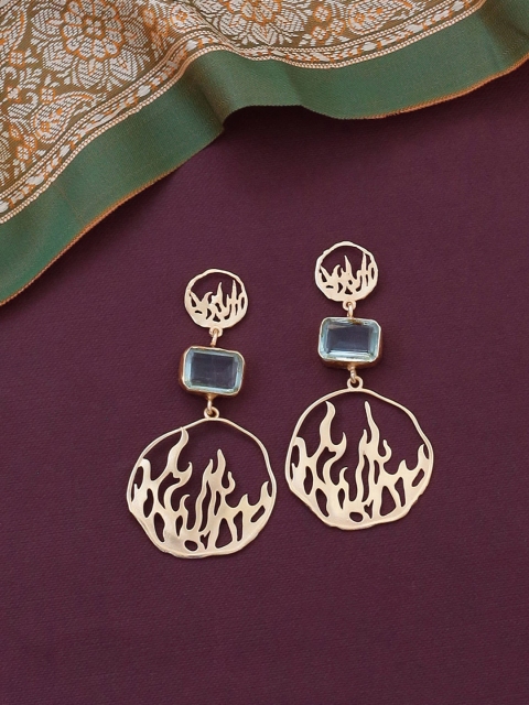 

Shoshaa Gold-Plated Sea Green Contemporary Drop Earrings