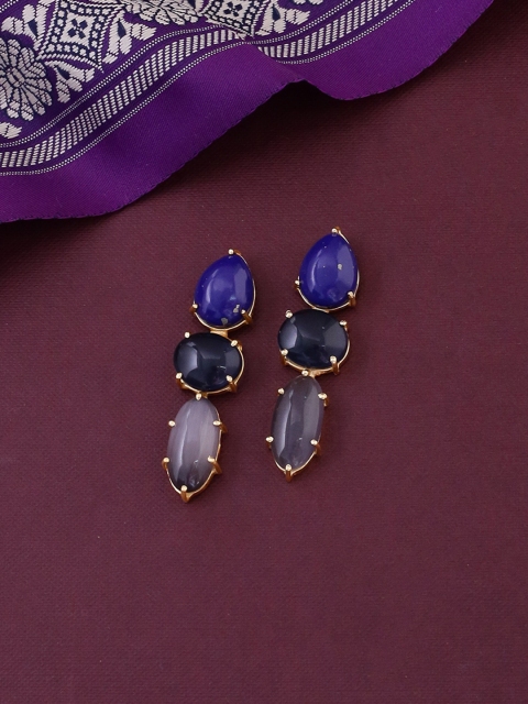

Shoshaa Gold-Plated Blue & Grey Geometric Drop Earrings