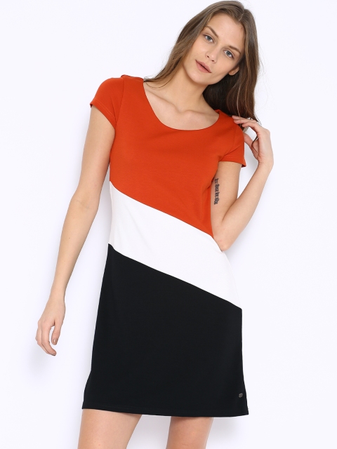 

U.S. Polo Assn. Women Rust Orange & Black Shift Dress