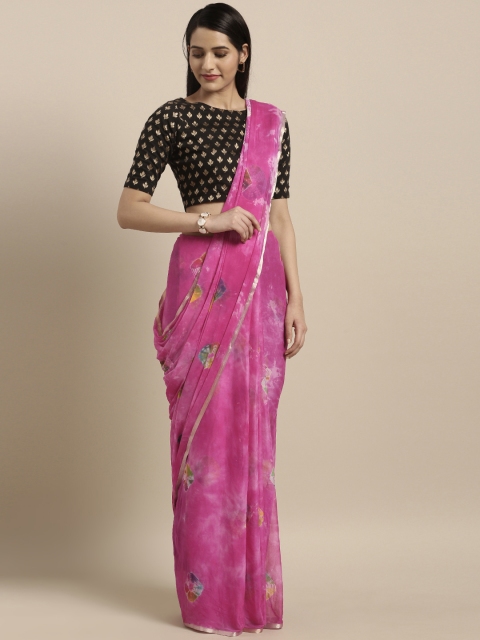 

Pavechas Pink Poly Chiffon Dyed Bandhani Saree