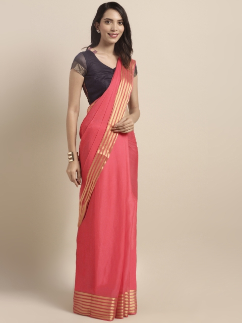 

Pavechas Pink Solid Poly Chiffon Saree