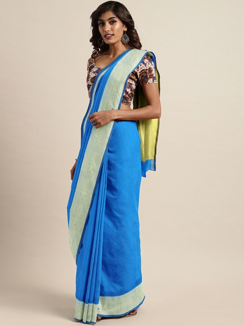 

Pavechas Blue Cotton Blend Solid Banarasi Saree