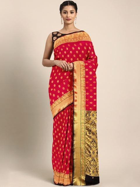 

Pavechas Red & Black Poly Silk Woven Design Banarasi Saree
