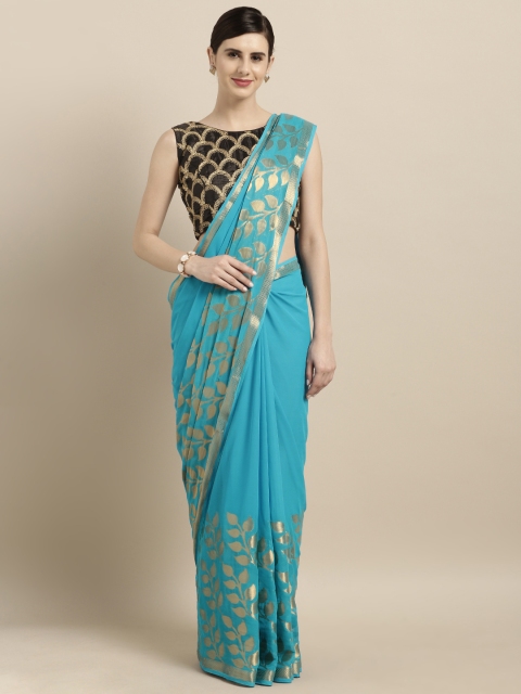 

Pavechas Blue Poly Georgette Woven Design Chanderi Saree