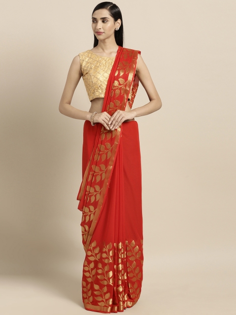 

Pavechas Red Poly Georgette Woven Design Chanderi Saree