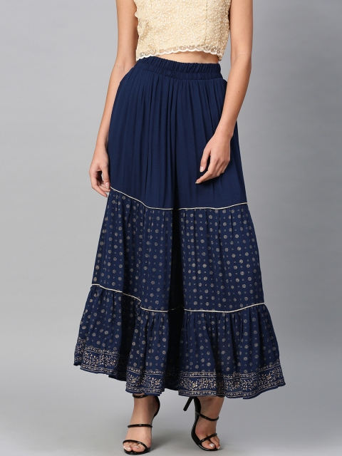 

Soch Women Navy Blue Printed Flared Palazzos