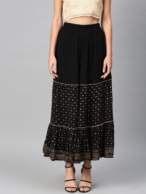 

Soch Women Black Printed Flared Palazzos