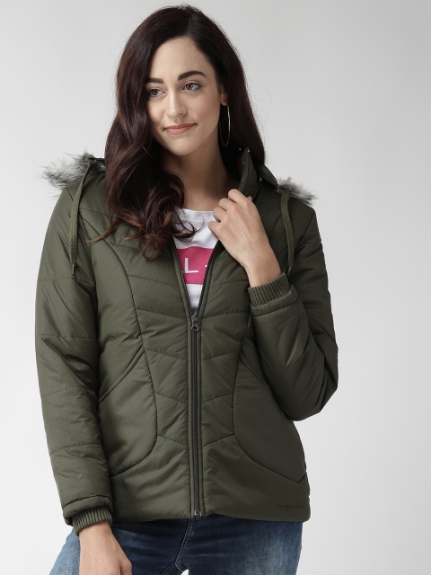 

Foreign Culture By Fort Collins Women Olive Green Solid Parka Jacket with Detachable Hood