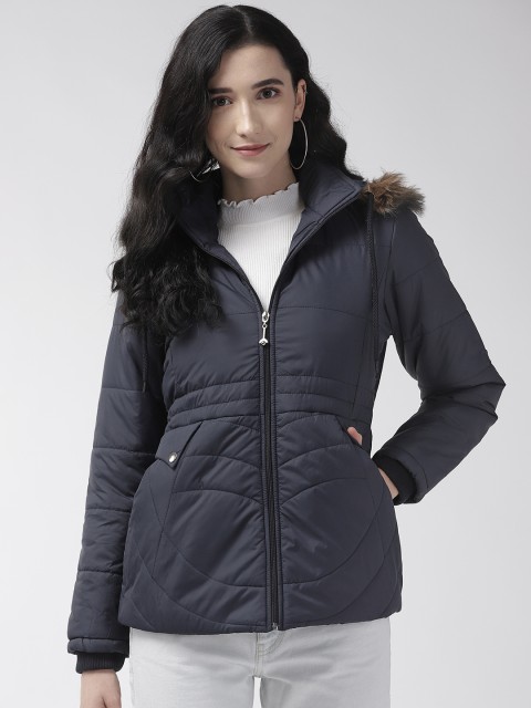 

Foreign Culture By Fort Collins Women Navy Blue Solid Hooded Parka Jacket