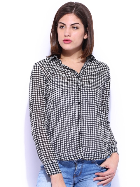 

U.S. Polo Assn. Women Black & White Printed Sheer Shirt