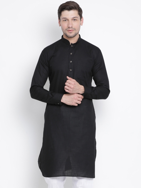 

VASTRAMAY Men Black Solid Straight Kurta