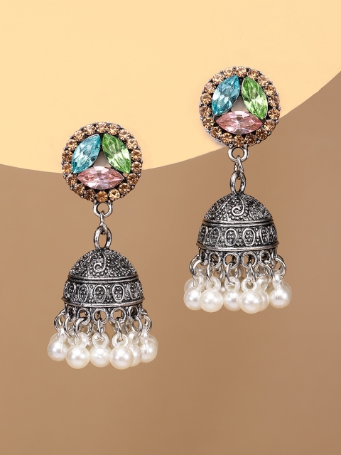 

justpeachy Oxidized Multicoloured Dome Shaped Jhumkas, Multi
