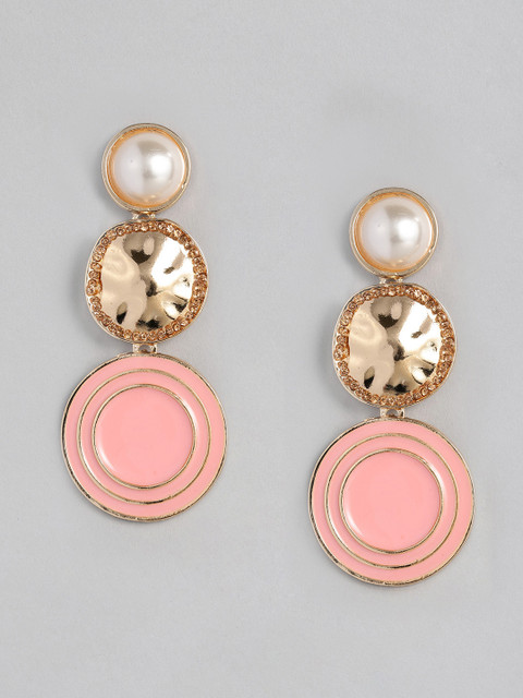 

justpeachy Peach-Coloured & Gold-Toned Circular Drop Earrings