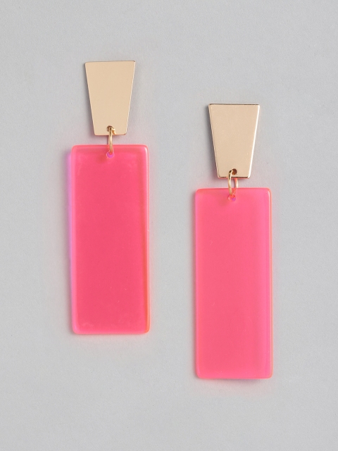 

justpeachy Pink & Gold-Toned Geometric Drop Earrings