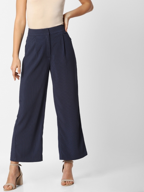 

ONLY Women Navy Blue & White Flared Solid Parallel Cropped Trousers