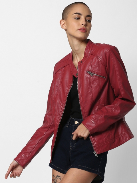 

ONLY Women Red Solid Biker Jacket