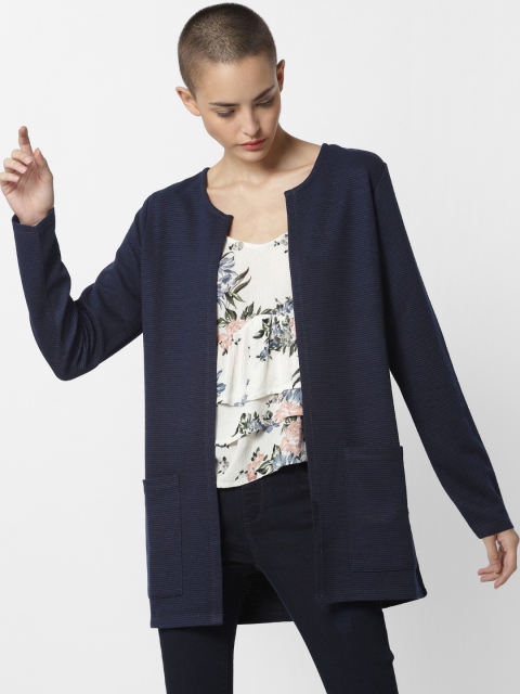 

ONLY Women Navy Blue Self Design Open Front Shrug