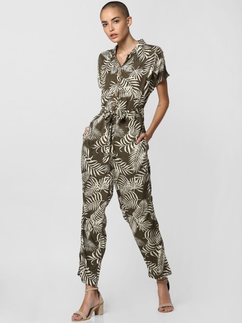 

ONLY Olive Green and Beige Printed Basic Jumpsuit