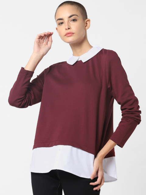 

ONLY Women Burgundy Solid Layered Top