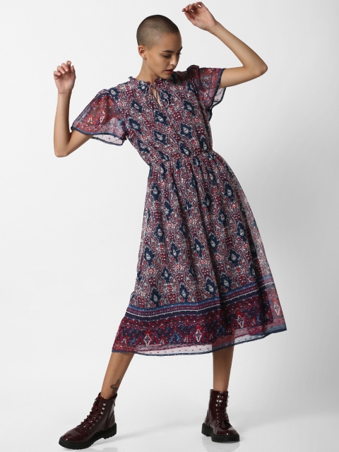 

ONLY Women Navy Blue & Red Printed A-Line Dress