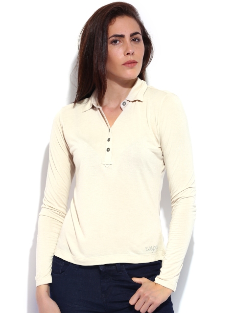 

U.S. Polo Assn. Women Beige Polo T-shirt