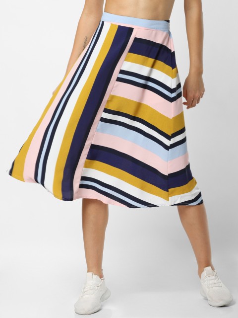 

ONLY Women Pink & Navy Blue Striped A-Line Skirt