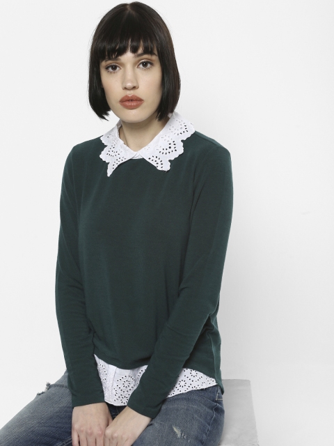 

ONLY Women Green Solid Layered Top
