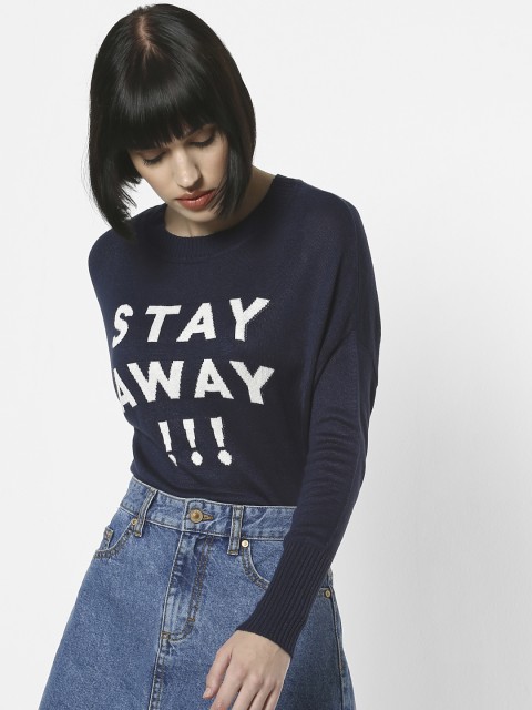 

ONLY Women Blue & White Printed Lightweight Sweater