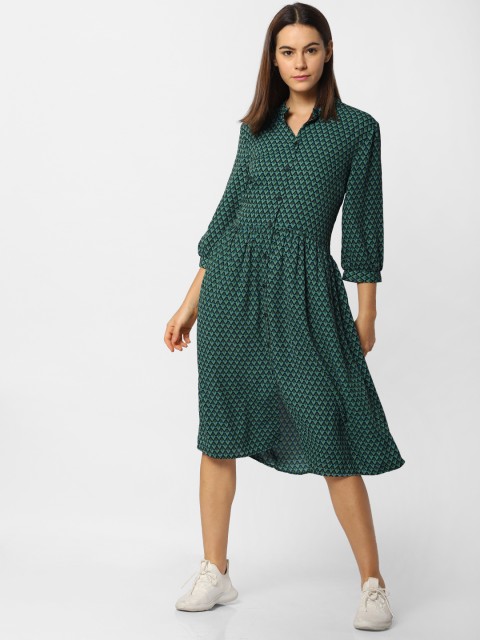 

ONLY Women Green & Black Fit and Flare Dress
