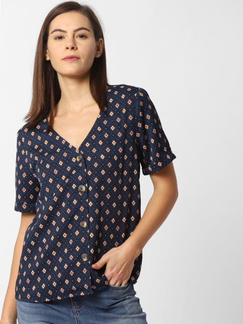 

ONLY Women Navy Blue Printed Shirt Style Top