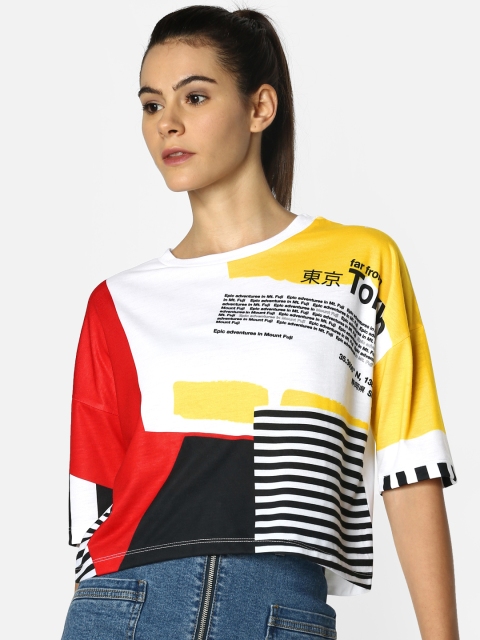 

ONLY Women White & Red Printed Round Neck T-shirt