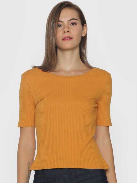 

ONLY Women Mustard Yellow Solid Knitted Top
