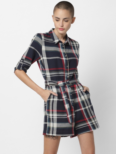 

ONLY Navy Blue & White Checked Playsuit