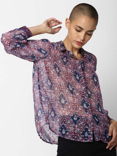 

ONLY Women Navy Blue & Red Regular Fit Printed Casual Shirt